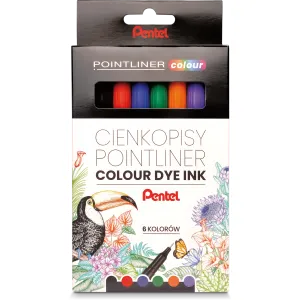 Zestaw Cienkopisów Pentel Pointliner Colour Dye,  6 kolorów, 0.40mm